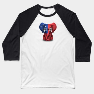 Baby Elephant with Glasses and Samoan Flag Baseball T-Shirt